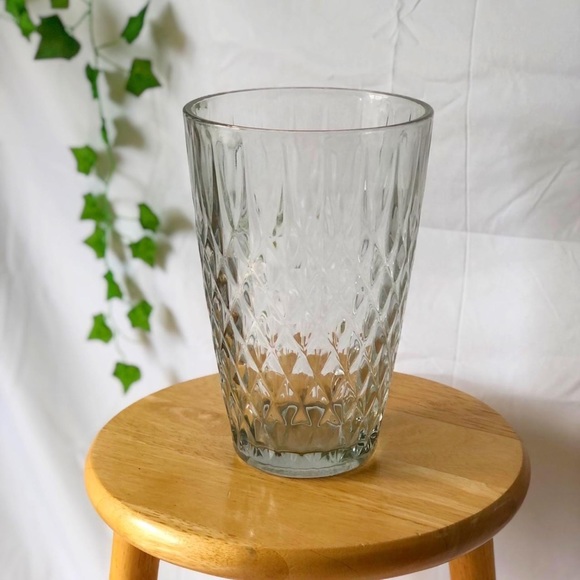 Vintage 80s large textured clear glass vase